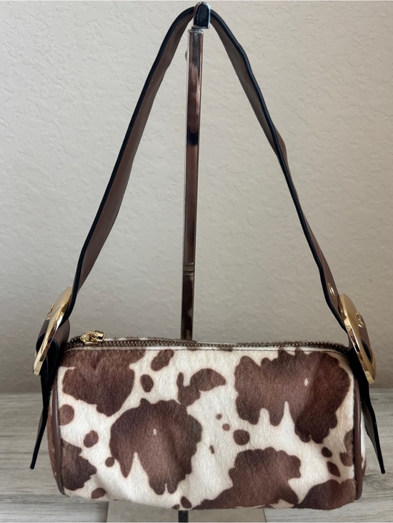 Handbags - Cow Print Faux Fur Y2K Western Brown White Shoulder Bag Purse.